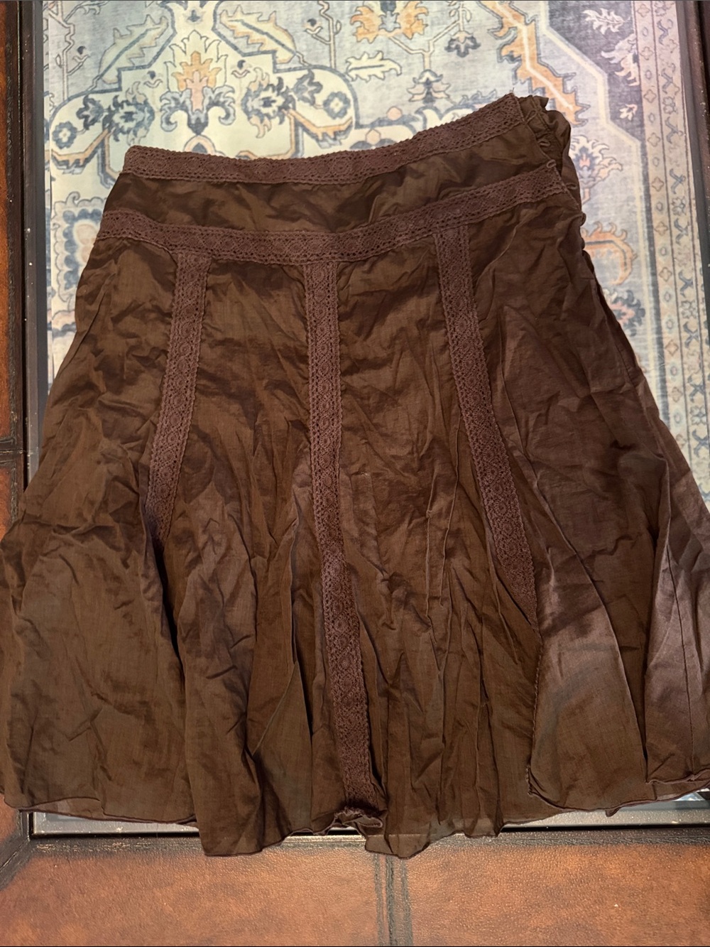 Vintage Sears Apostrophe Chocolate Brown Lace-Panel Circle Skirt